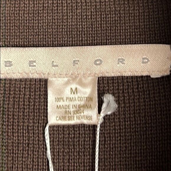 New BELFORD 1/4 Zip Sweater Pullover Kangaroo Pocket Brown Cotton Mock Neck M - Picture 11 of 12
